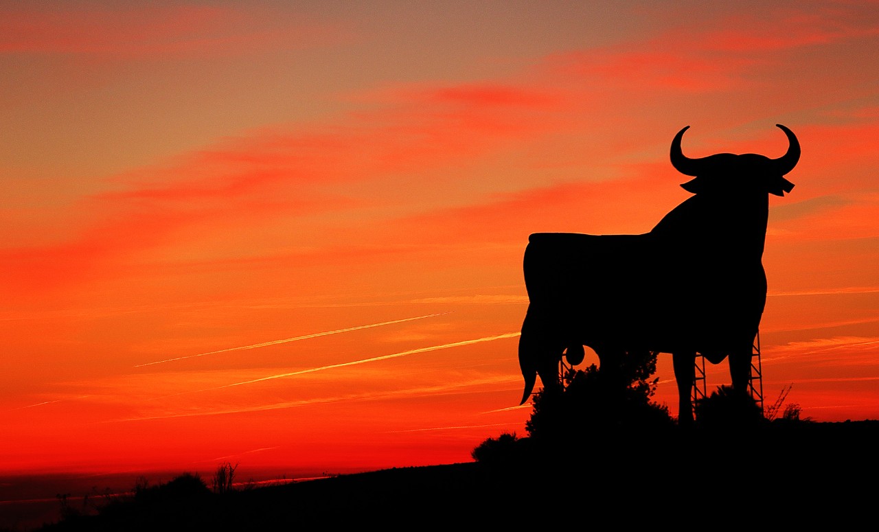 Spanish bull billboard on a sunset